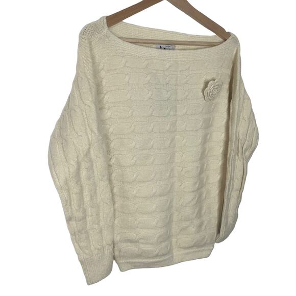 Military Hippie Cream Sweater Flower Pin Large / XL NWT - Picture 5 of 6